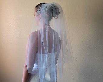 Waist Length Two-Tier Simple Veil 54 Inch Wide in White | First Communion Veil | Bridal Veil | Wedding Veil | RTS
