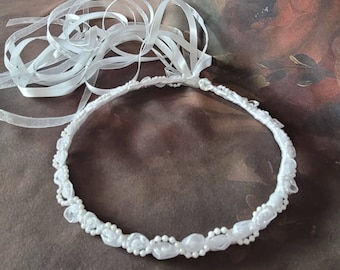 Pearl Organza Wreath Halo Crown Headpiece - First Communion - Flower Girl