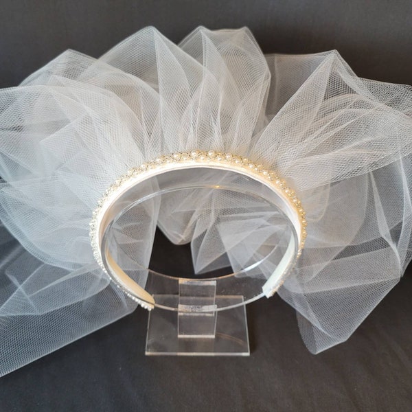 With or Without Veil | Pearl Beaded Satin Headband Veil | Beaded Satin Headband | Wedding Veil | First Communion Veil