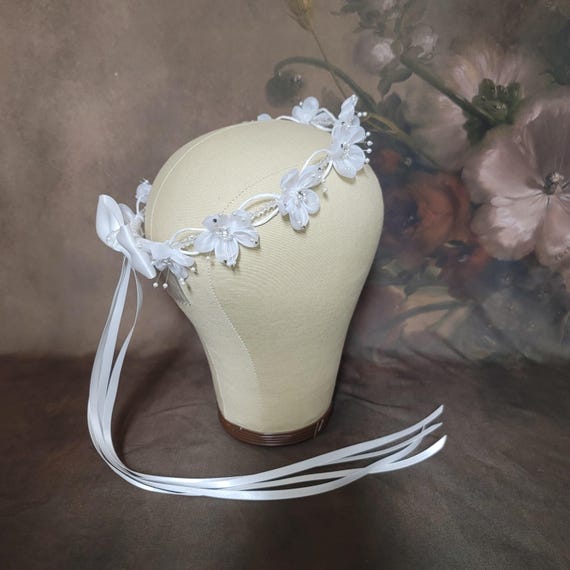 Halo headpiece on a fabric headband and fabric flowers. Amazon.com : LLinfflr Women Floral Crown Boho Flower  main image 4