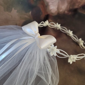 Communion Wreath Crown with Veil Pearl and Satin Flowers image 3