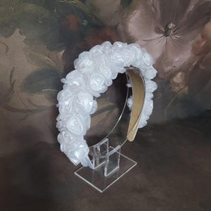 Bridal Headband | Satin Roses Pearls White or Ivory