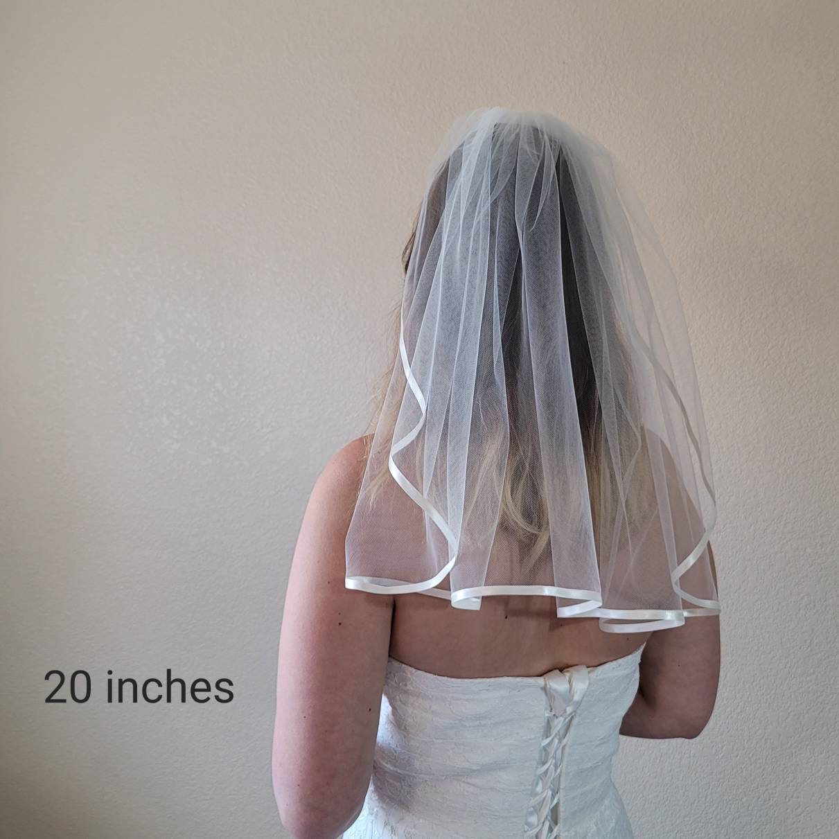 One Tier 1/4 Satin Trim Veil 54 Inch Wide White or Ivory