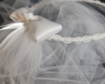 Pearl and Organza First Communion Wreath Crown with Veil