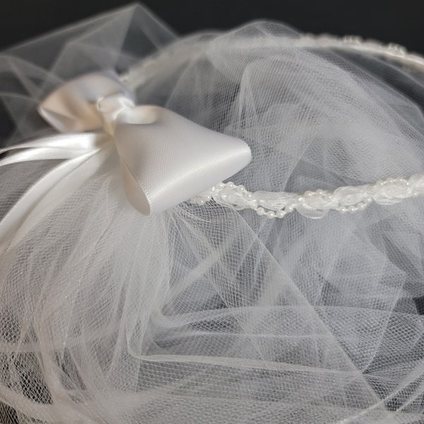 Pearl and Organza First Communion Wreath Crown with Veil