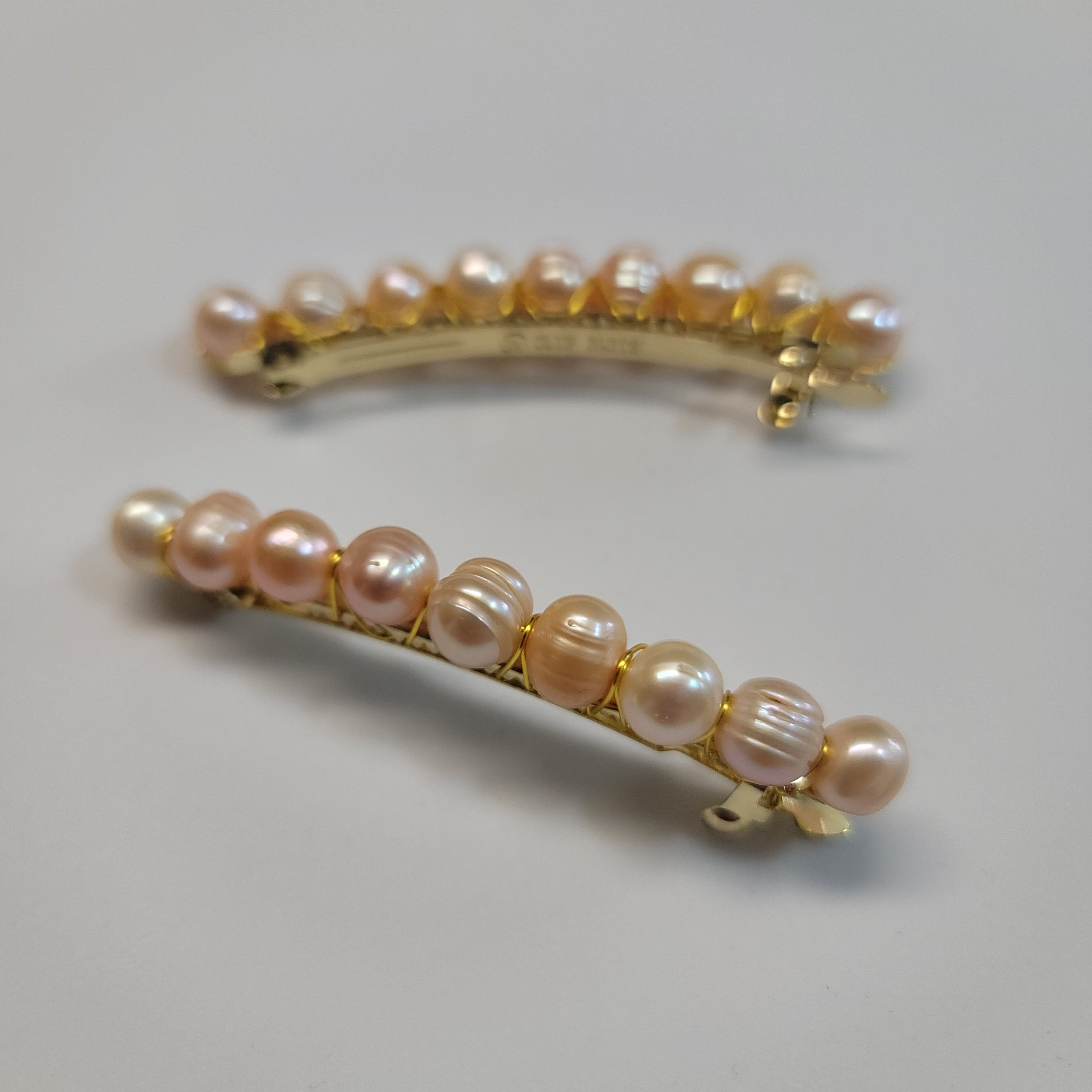 Hand Beaded Freshwater Pearl Hair Barrette or Headband - Apricot