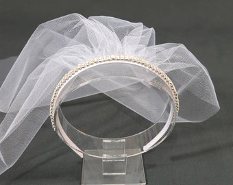 Rhinestone and Satin Headband Veil | Rhinestone Headband | Wedding Veil | First Communion Veil | Bachelorette Veil | White, Ivory, Black