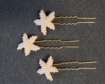 Starfish Hair Pin Gold Tone Setting Set of 3