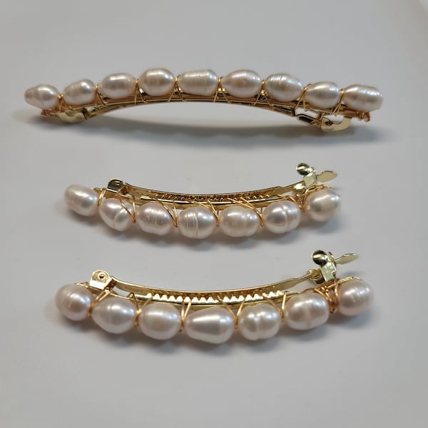 Hand Beaded Freshwater Pearl Hair Barrette or Headband - White