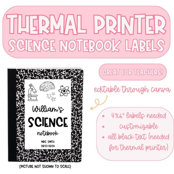 Thermal Printer Teacher Template, Science Notebook 4x6 Sticker, Thermal Printer Stickers for Teachers, Digitally Editable through Canva