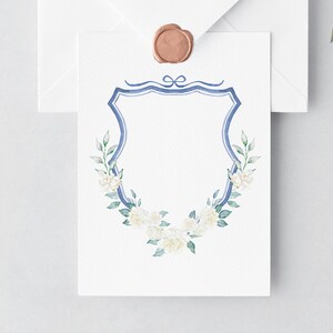 Blue and White Floral Wedding Crest- watercolor wedding monogram, premade for instant download, pre designed wedding crest logo design