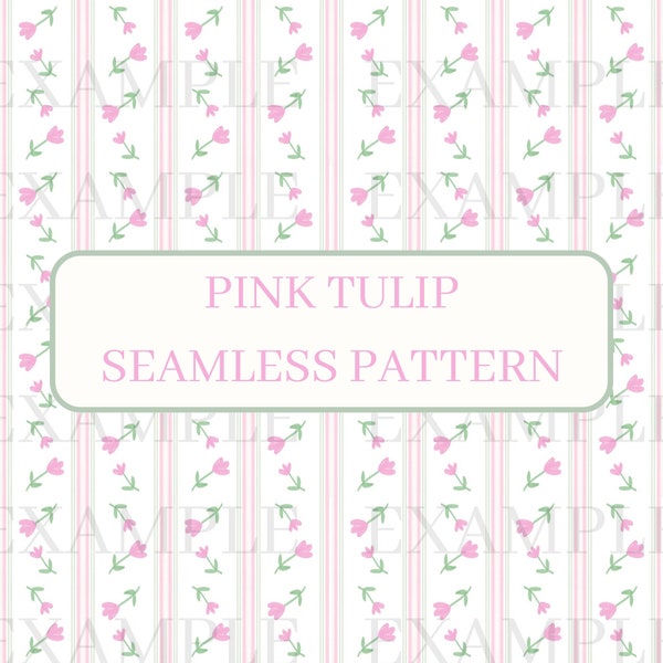 Pink Tulip Preppy Seamless Pattern, 90's cottage style, grand millennial, vintage floral design, grandmillenial wallpaper