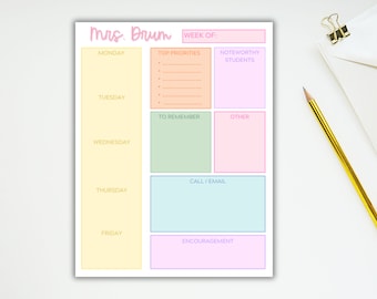 Teacher Checklist Notepad, teacher gift idea, personalized teacher planner, teacher organizer, teacher to do list, teacher goal tracker