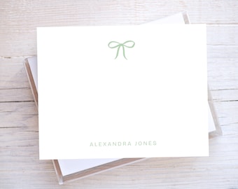 Personalized Sage Green Bow Notecard Set, Notecard for girls, preppy stationery, preppy thank you note, bow thankyou note, grand millennial
