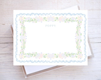 Personalized Watercolor Botanical Notecard Set, Notecard for girls, preppy stationery, preppy thankyou note, bow note, grand millennial