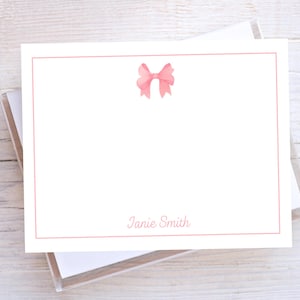 Personalized Baby Pink Bow Notecard Set, Notecard for girls, preppy stationery, preppy thank you note, bow thankyou note, grand millennial