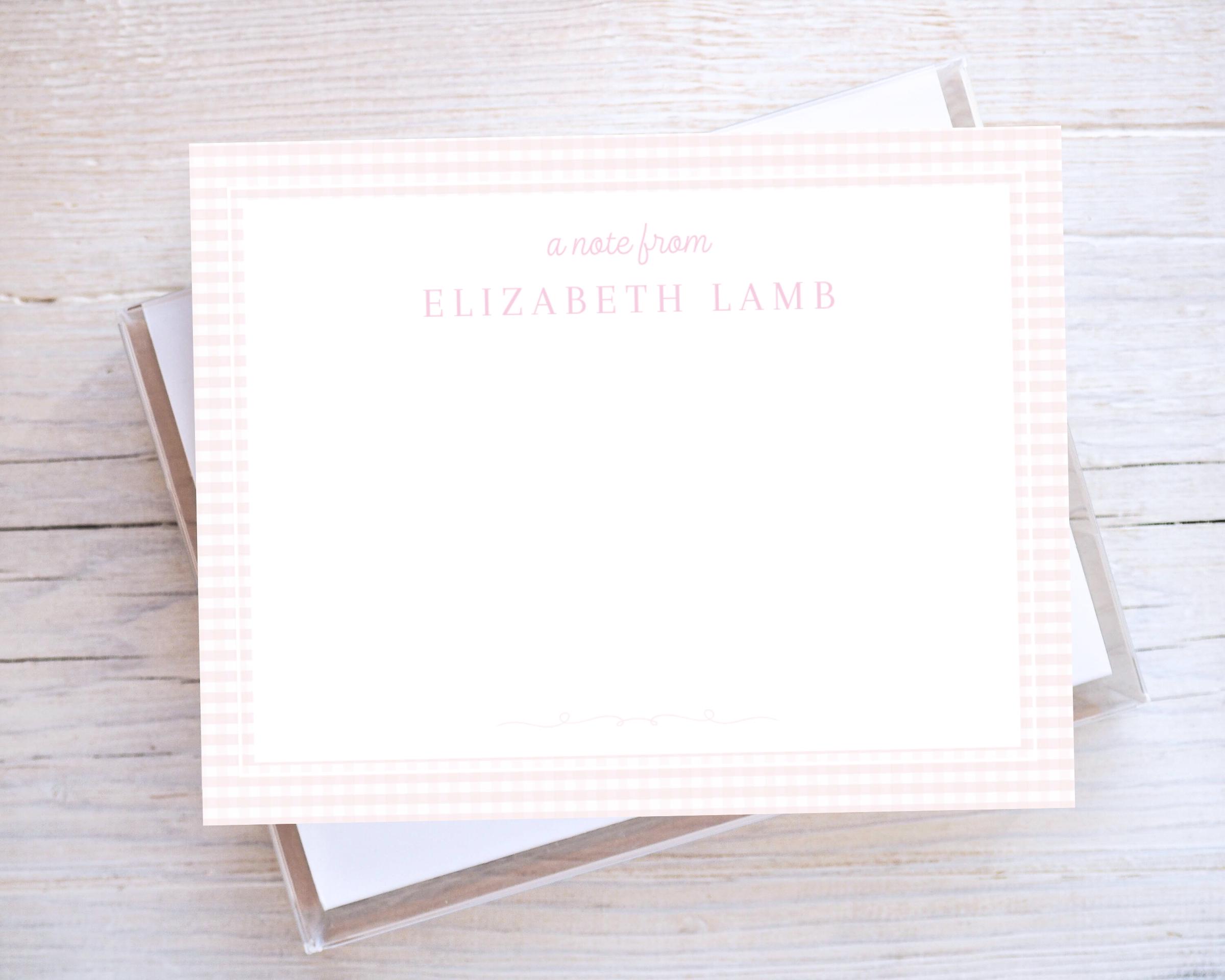 Preppy Note Setup Personalized Pink Gingham Notecard Set, Notecard for Girls, Preppy ...