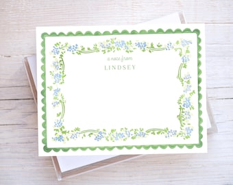Personalized Watercolor Botanical Notecard Set, Notecard for girls, preppy stationery, preppy thankyou note, bow note, grand millennial