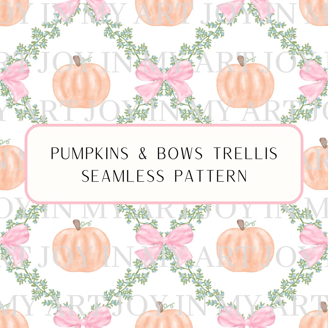 Pumpkin Bows Seamless Pattern, 90's Cottage Style, Grand Millennial ...