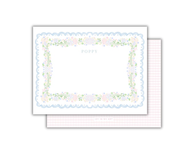 Personalized Watercolor Botanical Notecard Set: Preppy Stationery