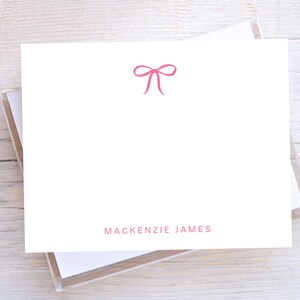 Personalized Bright Pink Bow Notecard Set, Notecard for girls, preppy stationery, preppy thank you note, bow thankyou note, grand millennial