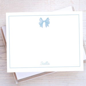 Personalized Baby Blue Bow Notecard Set, Notecard for girls, preppy stationery, preppy thank you note, bow thankyou note, grand millennial
