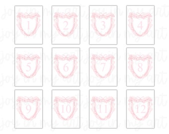 Monthly Milestone Cards Digital Download 5x7, watercolor baby newborn crest for monthly pictures, baby girl newborn photos