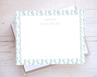 Personalized Blue Floral Notecard Set, Notecard for girls, preppy stationery, preppy thankyou note, bow thankyou note, grand millennial