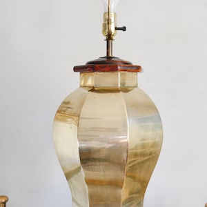 Vintage Large MCM Brass Asian Urn Temple Jar Lamp on Base Hollywood Regency Chinoiserie Decor