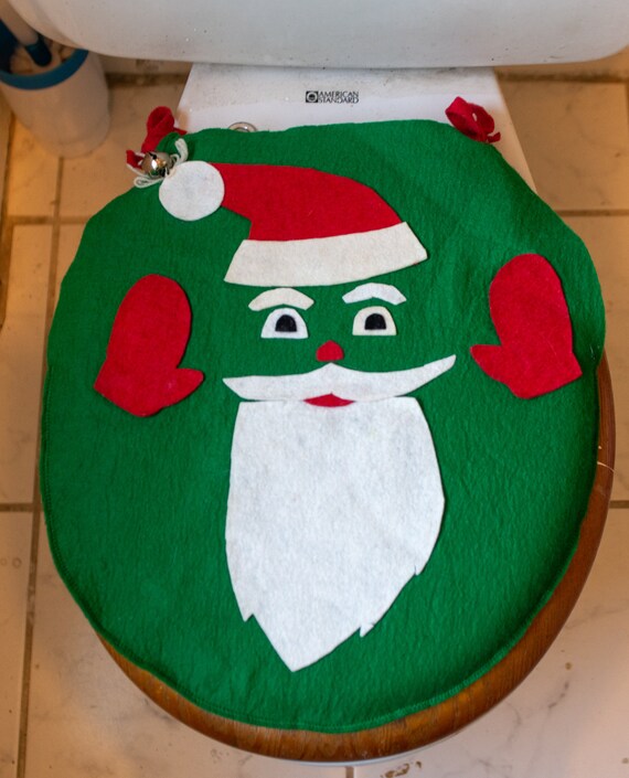 Midcentury MCM Felt Santa Toilet Seat Cover Christmas Decor Etsy