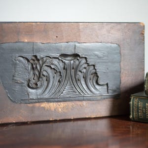 Antique Gutta Percha Architectural Pattern Mold Wood Block Acanthus Scroll Relief