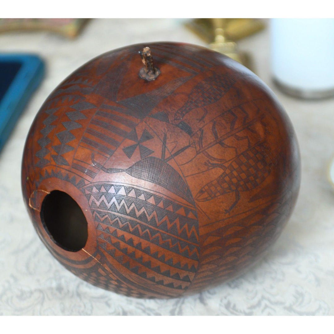 Vintage Kenyan Hand Carved Calabash Squash Gourd Tribal Abstract Art ...