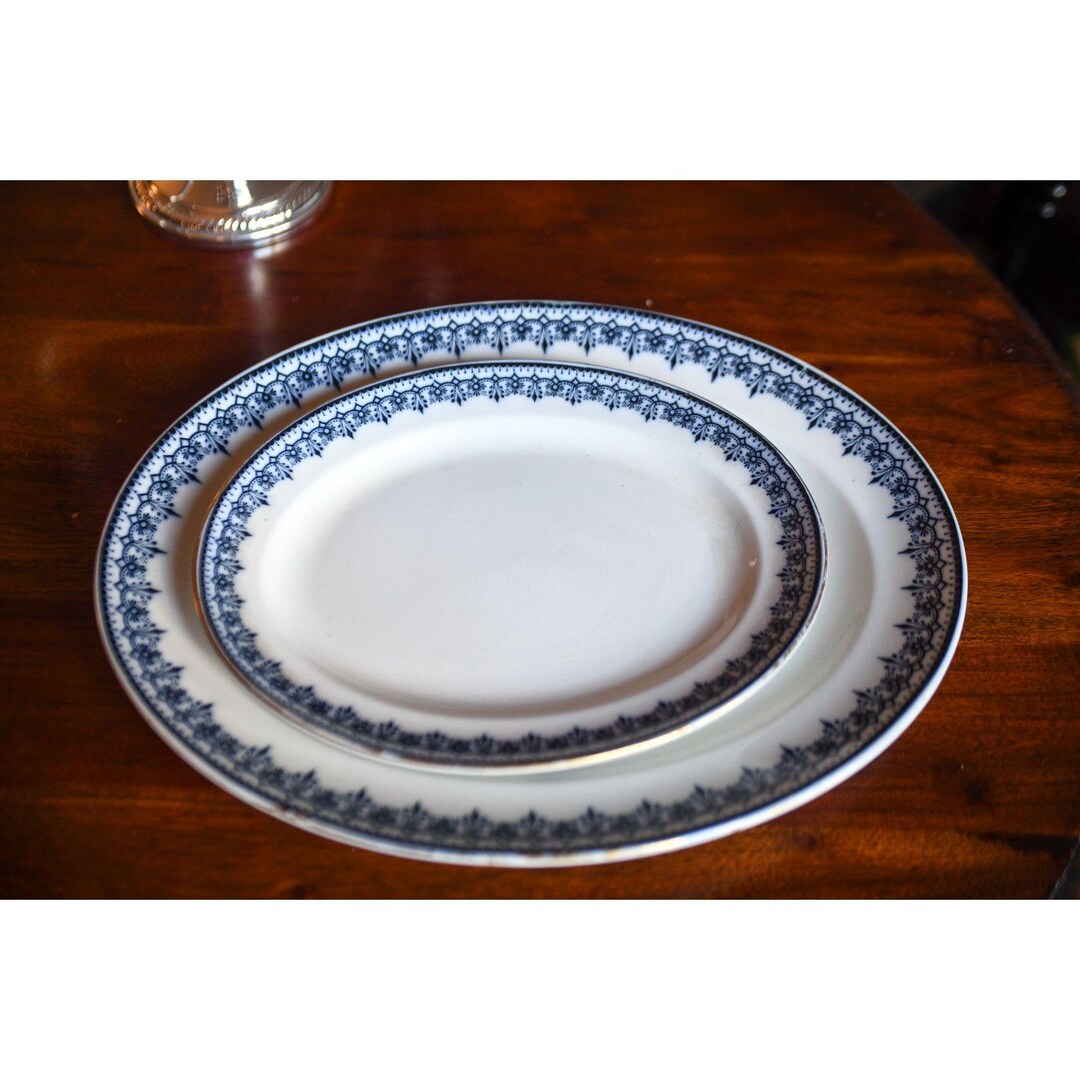 Set mit 2 Keeling & Co. Croxton Flow Blue Servierplatten, Losol Ware ...