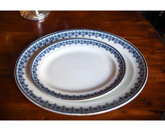 Set mit 2 Keeling & Co. Croxton Flow Blue Servierplatten, Losol Ware Servierteller