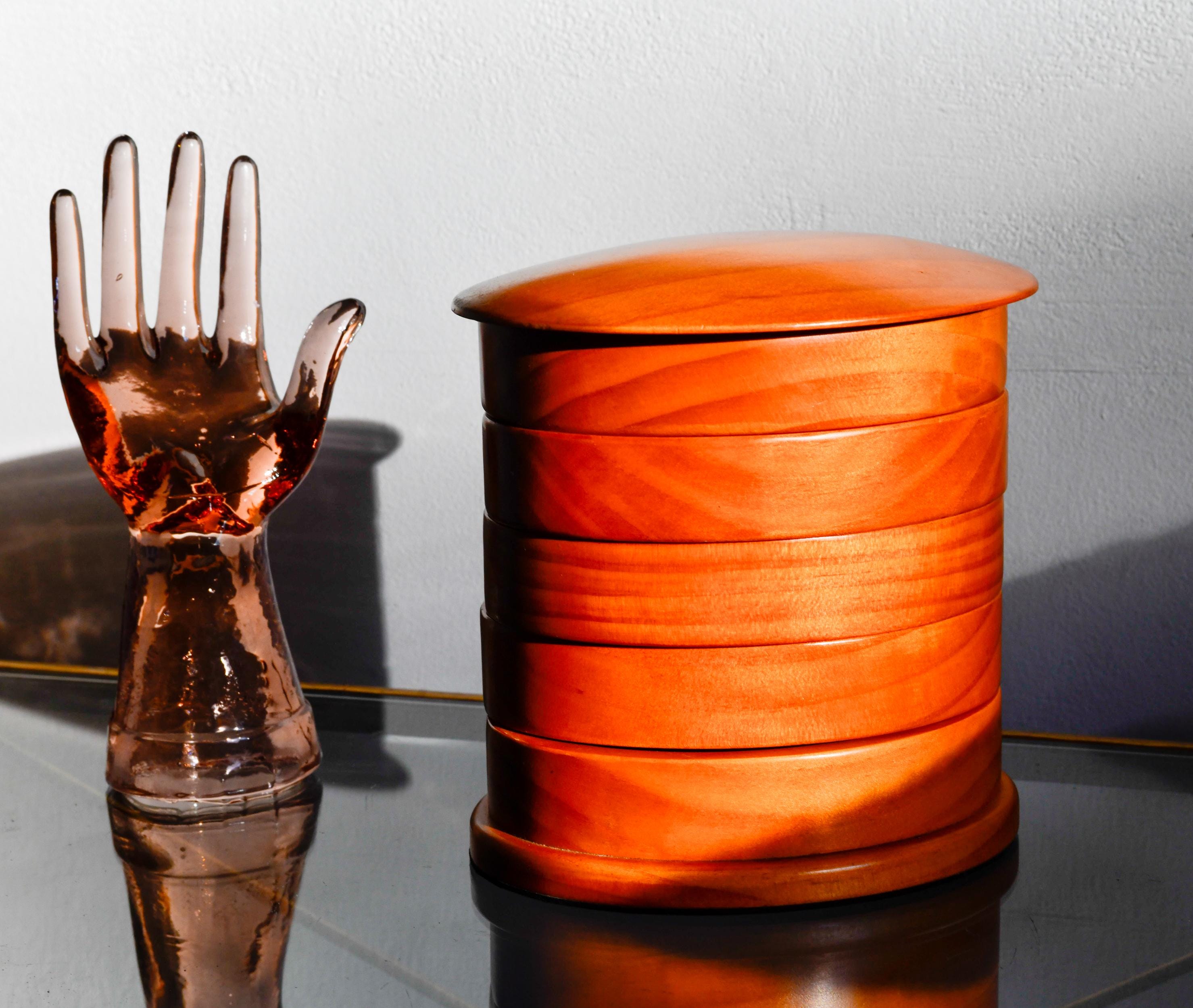 Vintage Wooden Swivel Jewelry Box | Mid-century Style Organizer