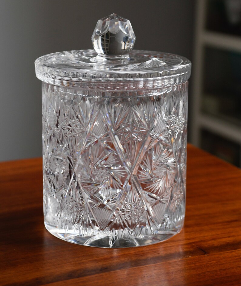 Antique Cut Crystal Pinwheel Star Biscuit Jar Ice Bucket Etsy