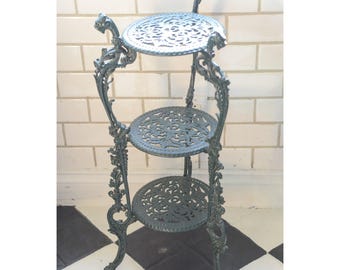 Verdigris 3-Tier Wrought Iron Claw Footed Plant or Pot Stand