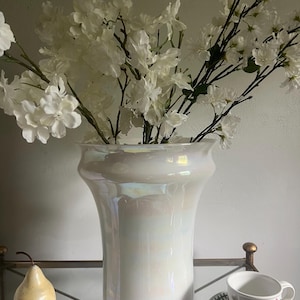 Tall Handblown Opaline White Glass Vase 14&quot; high Contemporary Floral Flower Arranging Accessory Vessel Housewarming Birthday Gift Present