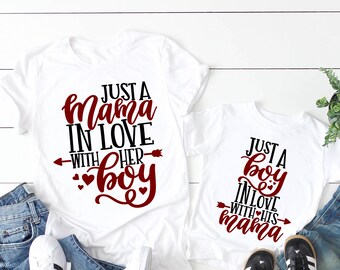 mom and son matching valentines day shirts