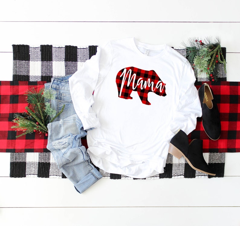 Buffalo Plaid Bear Shirt Baby Shower Gift For Mom Mama Bear Plaid Shirt Mom To Be Shirt Mama Shirt Plaid Bear Shirt Mama Bear Shirt