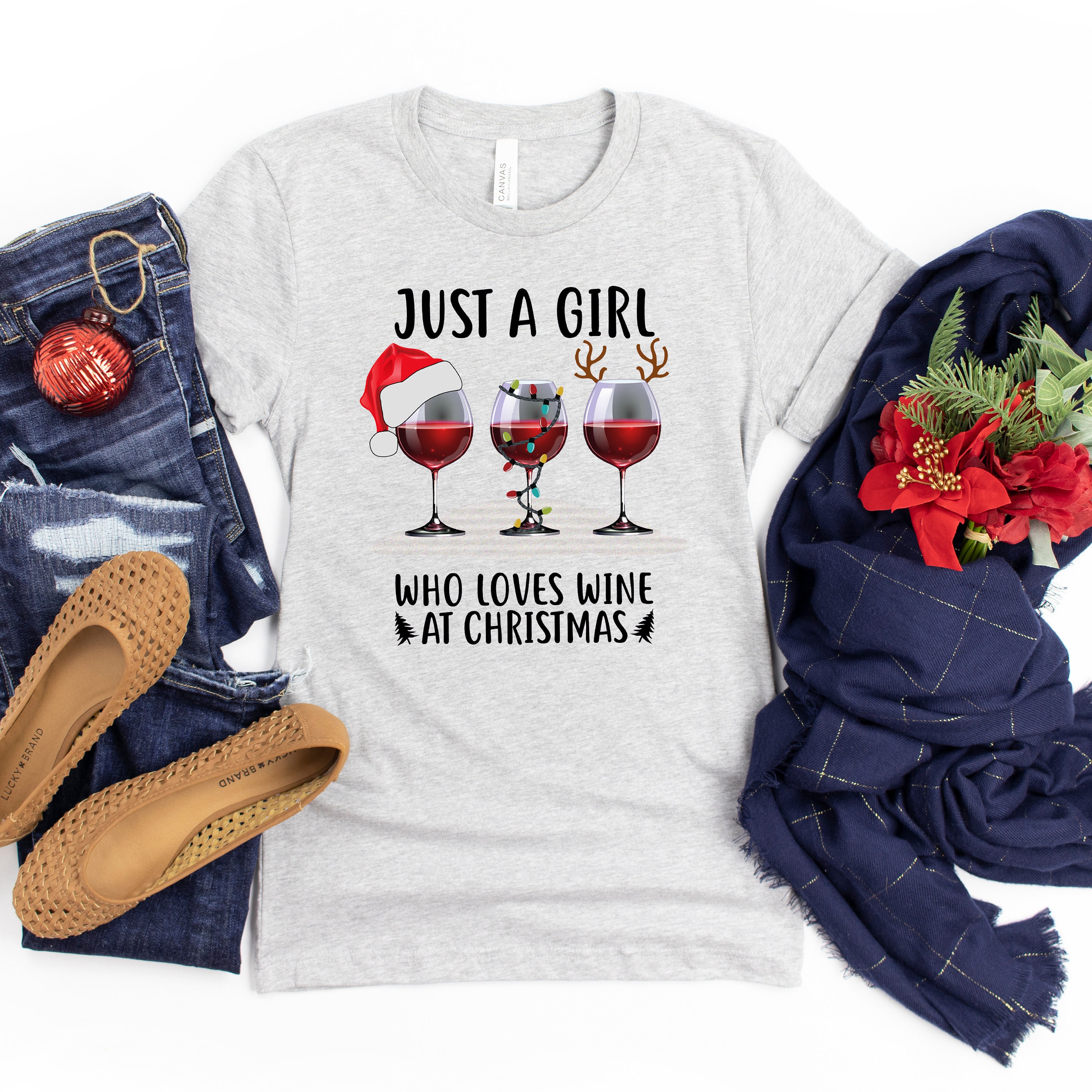 Just A Girl Who Loves Wine At Christmas Wine Lover Shirt Etsy