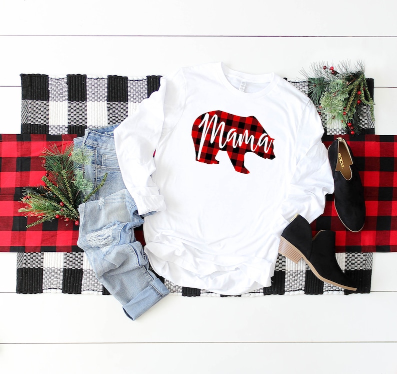 Buffalo Plaid Bear Shirt Baby Shower Gift For Mom Mama Bear Plaid Shirt Mom To Be Shirt Mama Shirt Plaid Bear Shirt Mama Bear Shirt