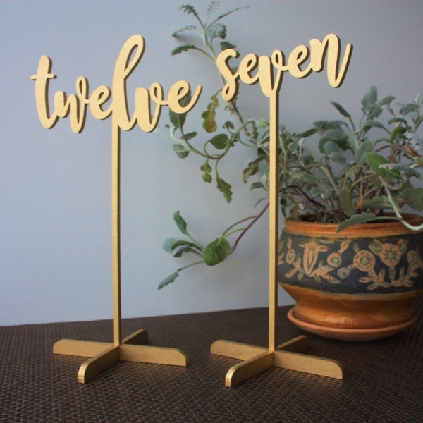 Table Numbers .Wedding Table numbers .Gold Table numbers-Table Numbers with base -Please Send your phone number in the "NOTE to the seller"