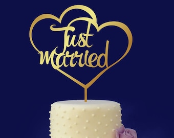 Cake Topper &quot;Just Married&quot; -Gold Cake Topper- Wedding topper-Please Send your phone number in the &quot;NOTE to the seller&quot;