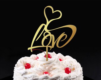Pastel de bodas Topper Love Sign Rustic Country Chic Engagement Favorece personalizado para la novia y el novio Madera cortada con láser