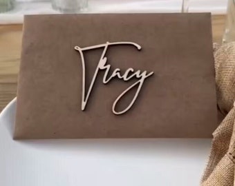 Personalized Wooden Place Cards , Name Plates For Wedding  , gold wood names , Place Cards , Place Setting , Custwedding place cards