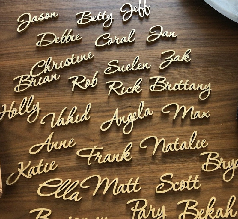 Personalized Wooden Place Cards , Name Plates For Wedding , gold wood names , Place Cards , Place Setting , Custwedding place cards image 1