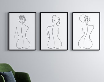 Set Of 3 Women Sketch, Outline Female form, Contemporary Abstract Art, Interior Home Wall Decor, Design, Illustration Minimal, Poster Prints