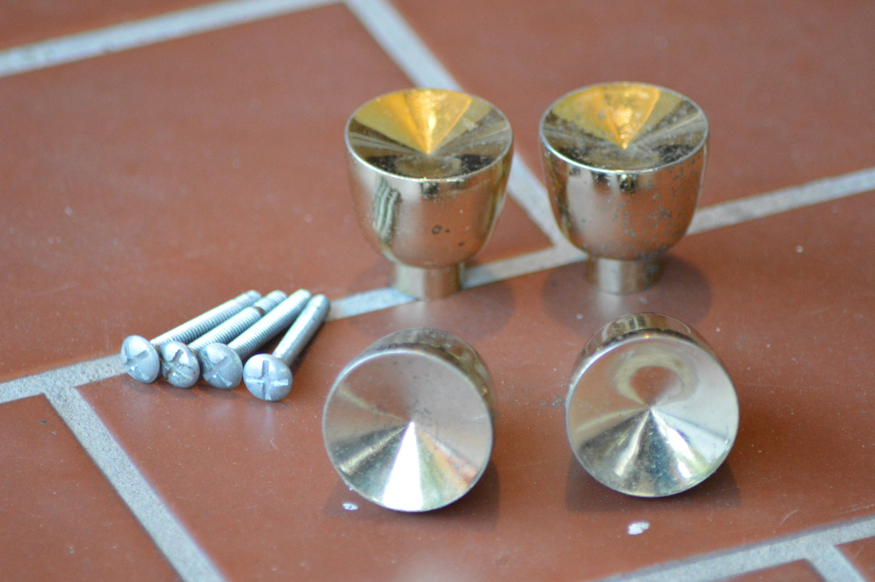 Atomic MCM Cabinet Knobs Drawer Pulls Gold Concave Tulip set of 4 Etsy