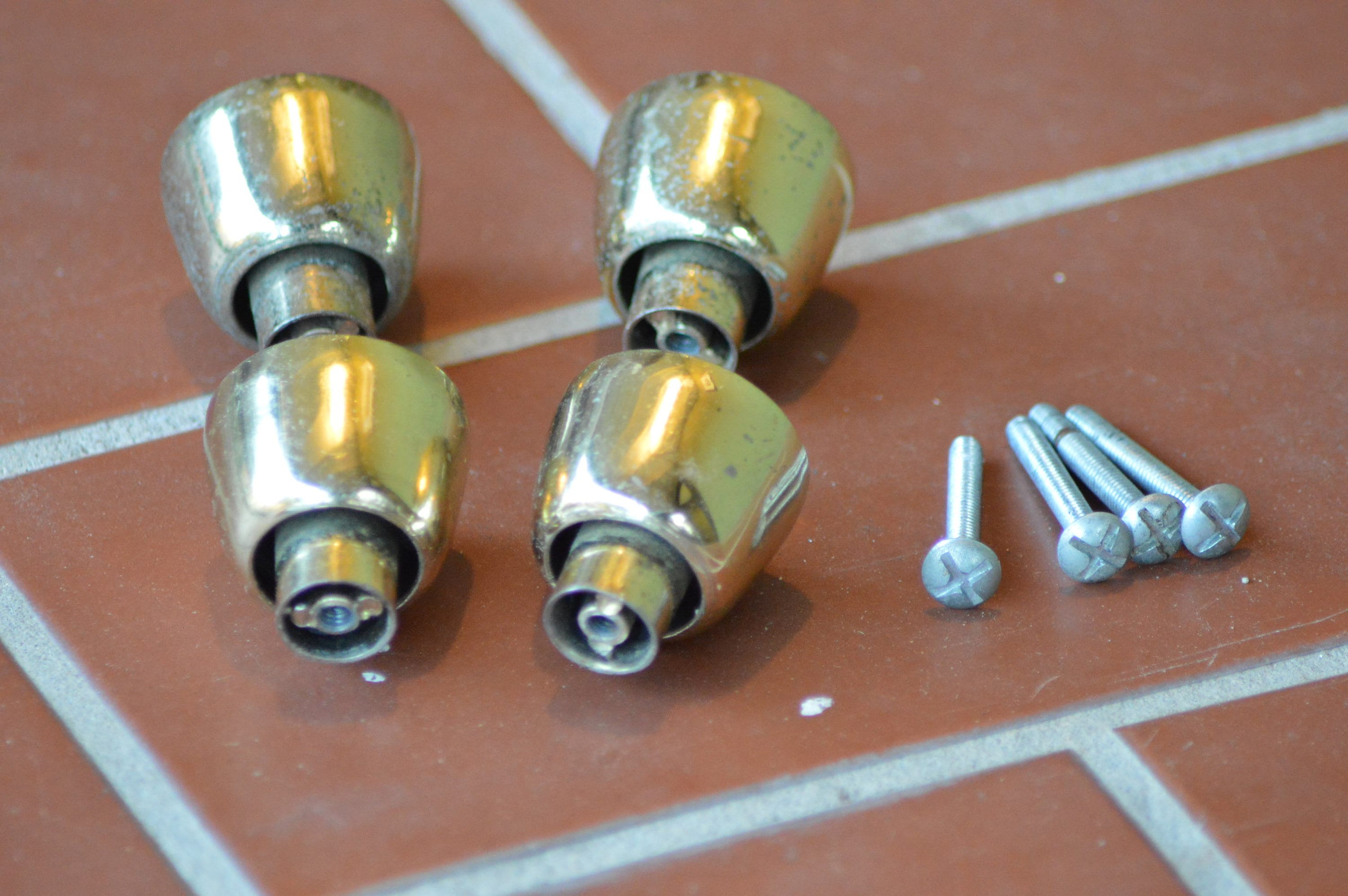 Atomic MCM Cabinet Knobs Drawer Pulls Gold Concave Tulip Set of 4 Etsy